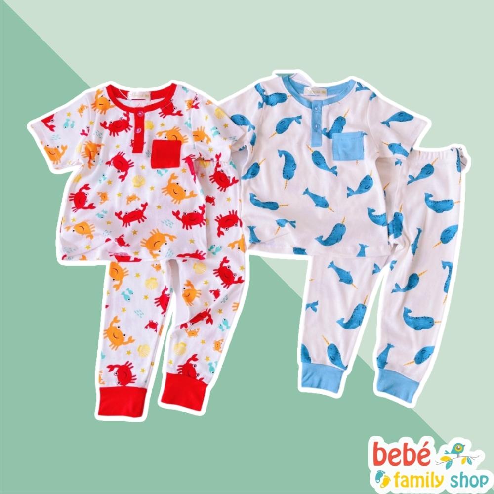Đồ bộ bé trai tay ngắn quần dài thun cotton miwoo kid hoạ tiết động vật con thú cổ trụ phối túi áo - STMA