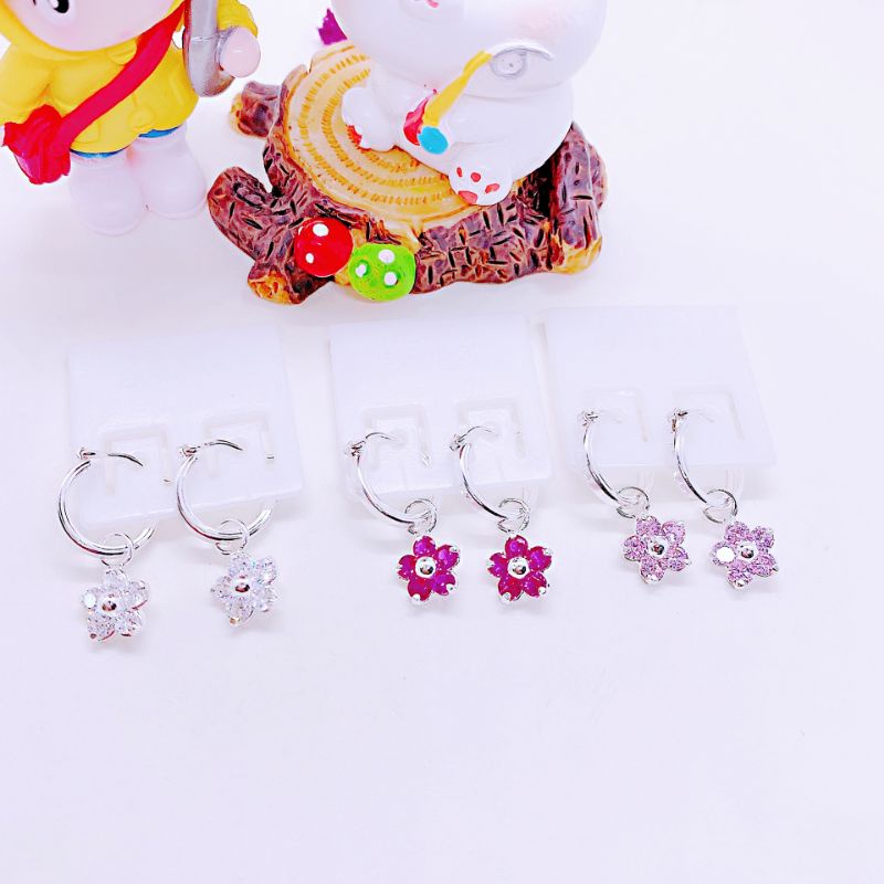 Bông tai bạc Bông Hoa đính đá bạc ta cho bé Van Jewelry V10514