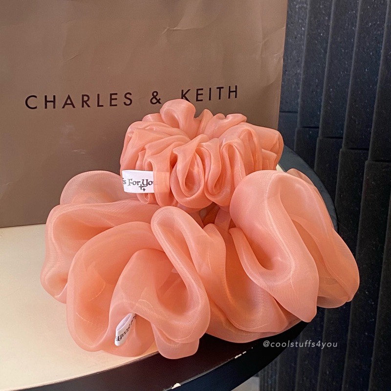 Đồ buộc tóc scrunchies voan phồng màu nâu 2 size🧸