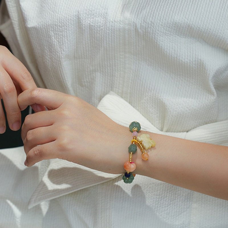 Flgo Vòng Tay Chuỗi Hạt Ngọc Bích Lụa Tự Nhiên Màu Vàng Bí Ngô Cỡ Nhỏ Xinh Xắn Cho Bạn Gái