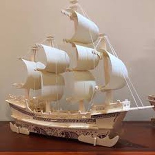 Thuyền buồm gỗ - thuyền buồm trang trí phòng khách - thuyền gỗ logo