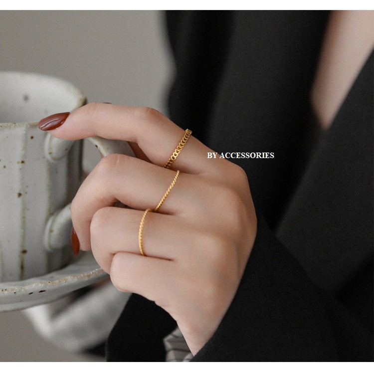 Nhẫn nữ titan chuỗi trái tim nhỏ xinh mạ vàng 18K không gỉ