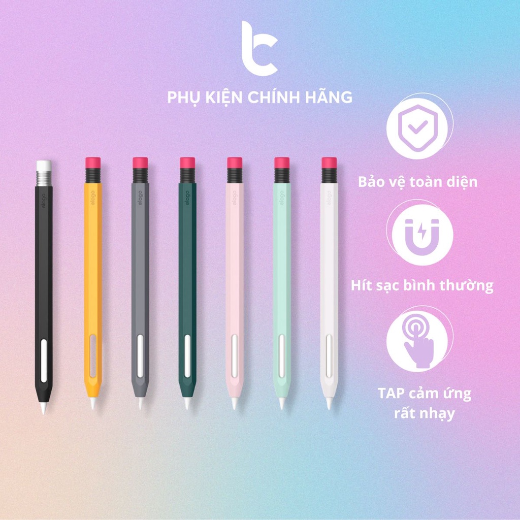 Ốp, Case Silicon Pencil 2 Kiểu Bút Chì ELAGO Chống Bẩn, Chống Trầy, Có Thể Sạc Mà Không Cần Tháo Vỏ Bút