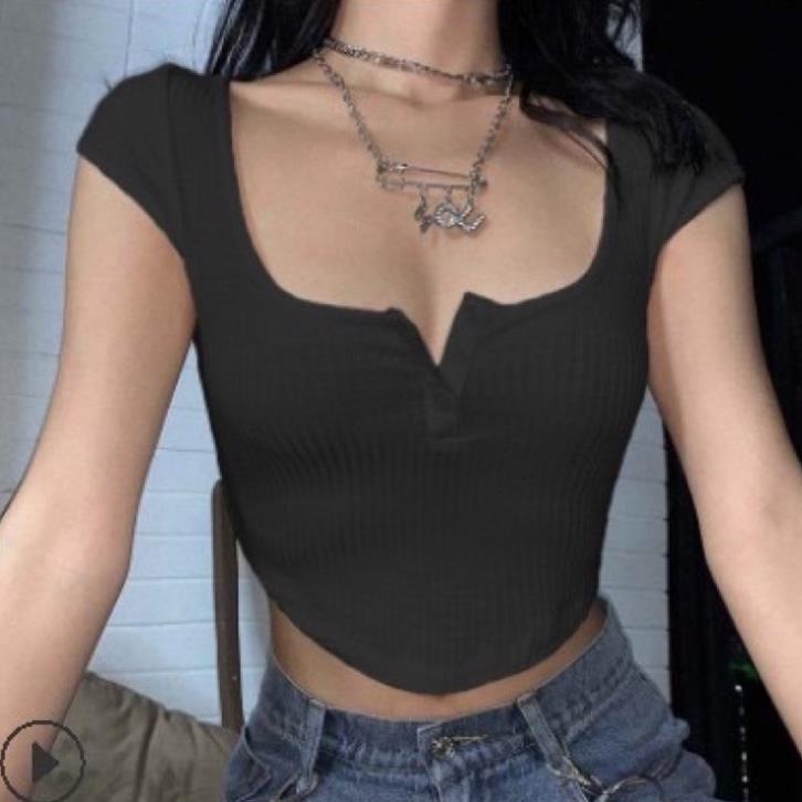 Áo croptop nữ cổ vuông kiểu cài cúc phối hoa , cầu vòng [Hàng Đẹp] | BigBuy360 - bigbuy360.vn