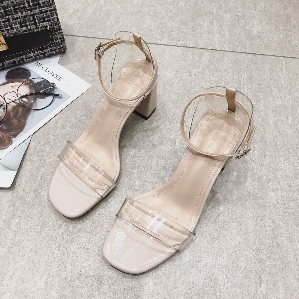 Sandal nữ cao gót quai trong, gót vuông, cao cấp 7cm mẫu mới 2021.