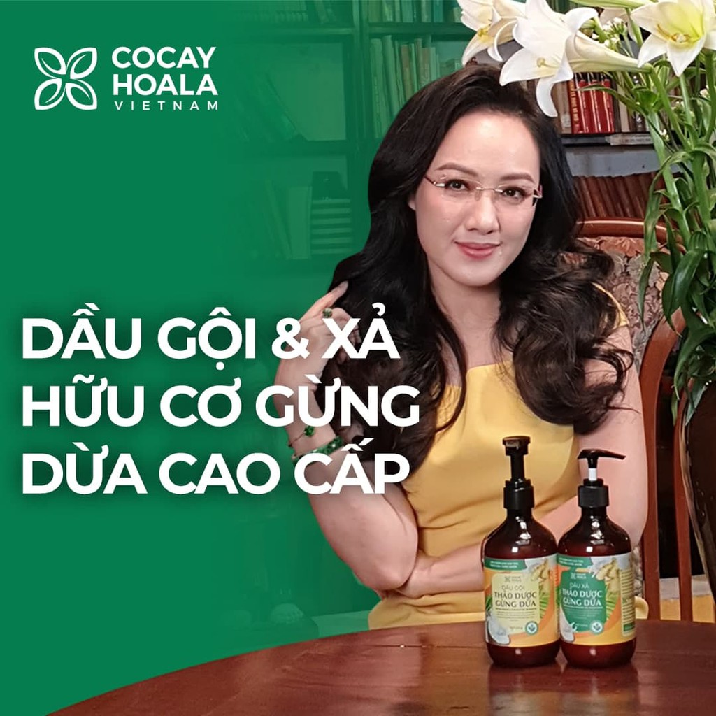 Dầu gội hữu cơ gừng dừa Cocayhoala thảo dược cao cấp cỏ cây hoa lá đánh bay gàu giảm ngứa dung tích 440g/chai