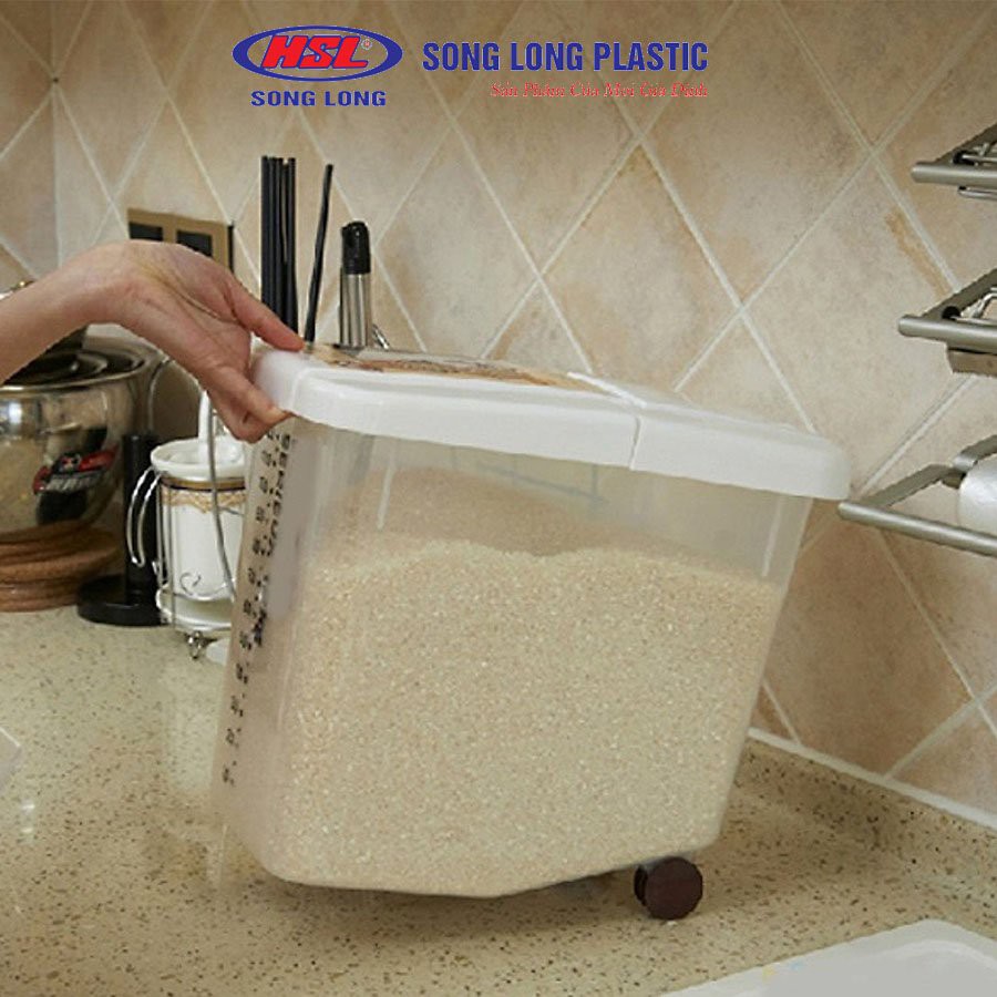 Thùng đựng gạo có nắp Song Long Plastic 10kg, 15kg nhựa cao cấp có bánh xe | BigBuy360 - bigbuy360.vn