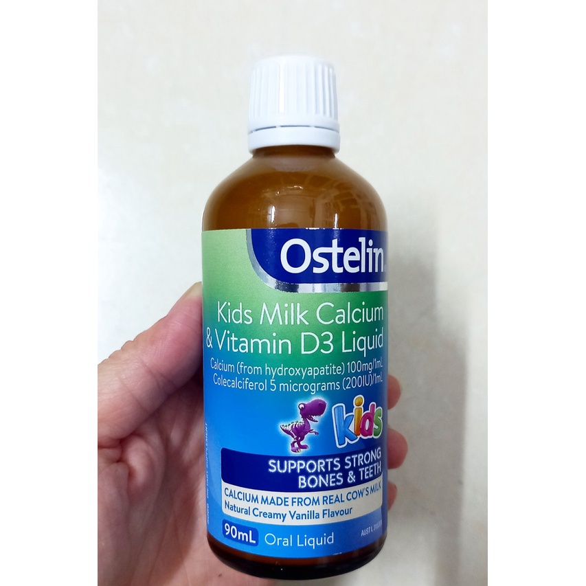 Calci nước Oslelin kids milk calcium &amp; vitamin D3 lọ 90ml (Úc). Bổ sung canxi cho bé từ từ 7 tháng tuổi.