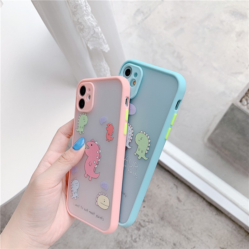 Ốp Lưng Iphone Nhám viền dẻo Chống Sock, Va Đập Bảo Vệ Camera Dinosaur Kute - H060