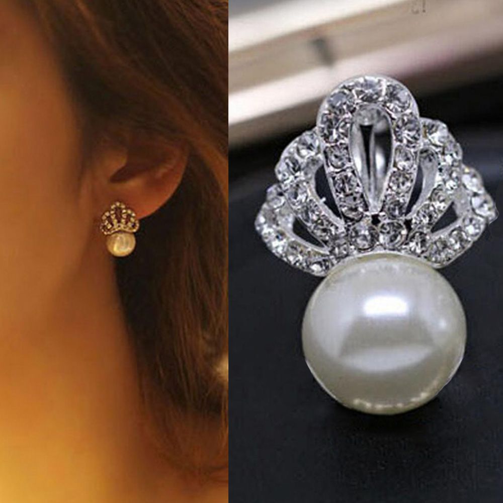 Đôi Khuyên Tai Hình Vương Miện Đính Ngọc Trai Giả Thời Trang Cho Nữ
