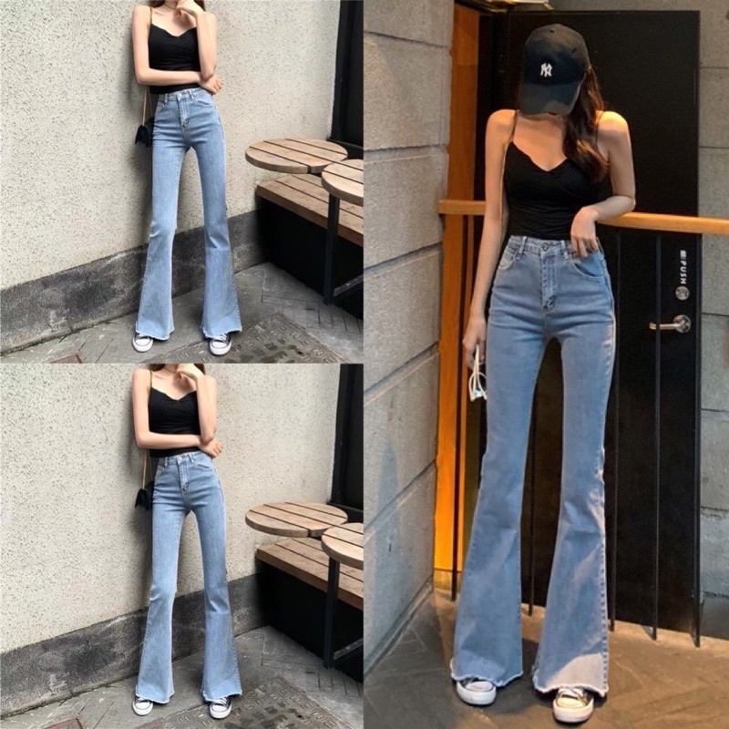 Quần jean nữ ống loe ❤️quần bò lưng cao❤️ chất jean dày dặn, quần baggy,quần loe