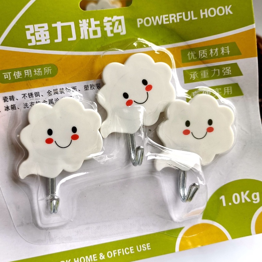 Set 6 - 3 móc treo đồ dùng dán tường nhiều hình - đám mây nhựa dễ thương