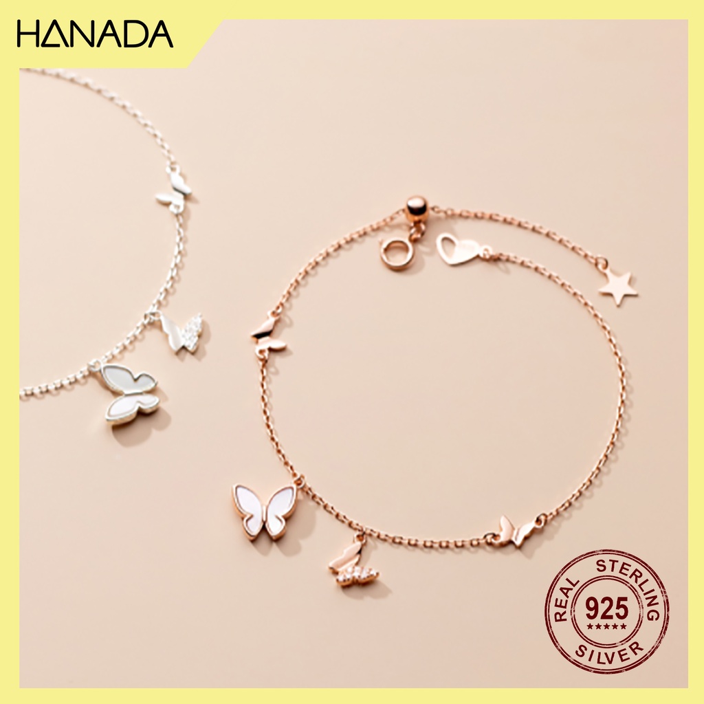 Lắc Tay Bạc 925 Cao Cấp Hanada Phụ Kiện Thời Trang Vòng Tay Nữ Bướm Đá 0776 I14