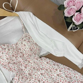 Set áo khoác croptop + đầm 2 dây hoa
