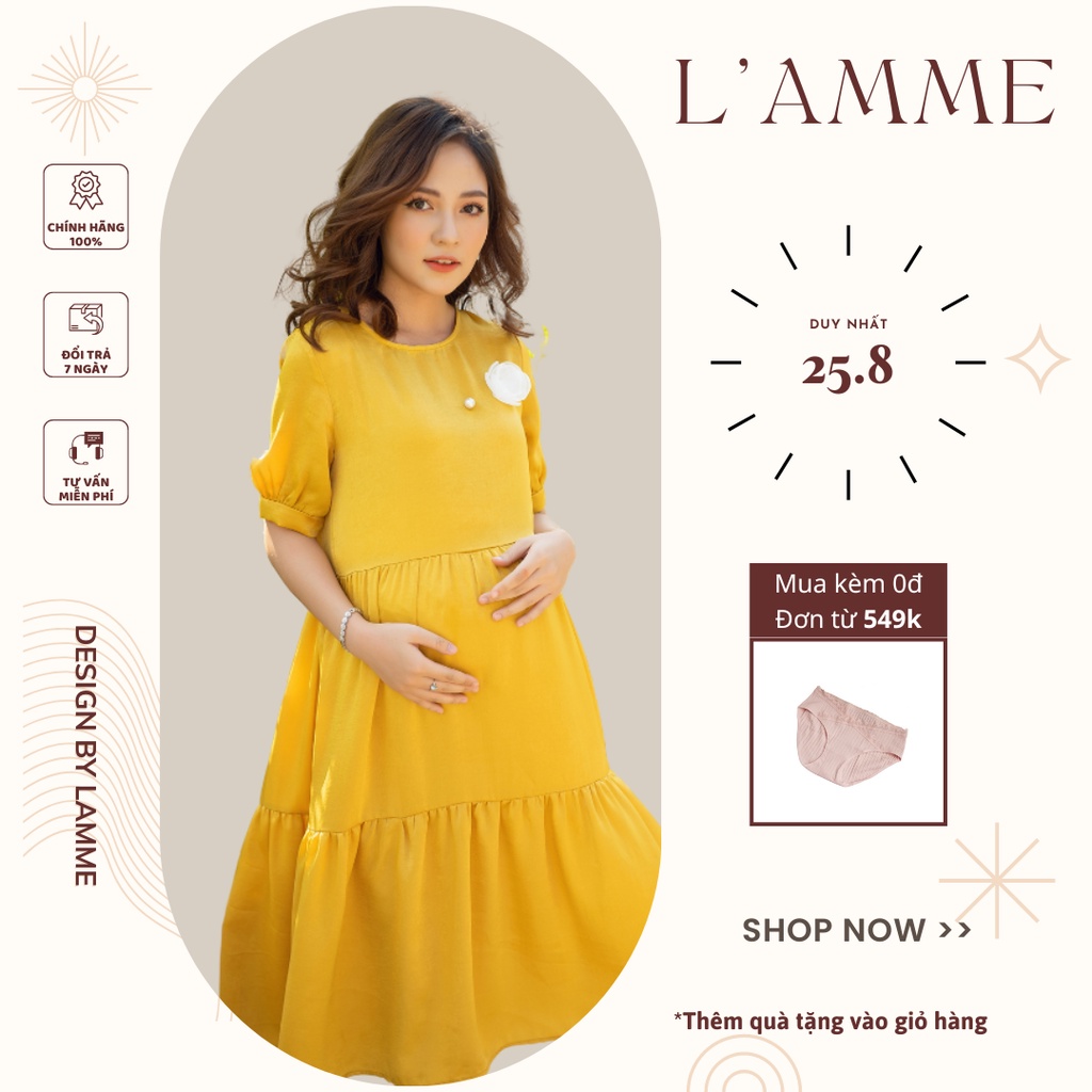Đầm bầu đẹp Mochi Dress chất lụa mềm nhẹ, dáng suông dấu dáng dễ mặc by LAMME.