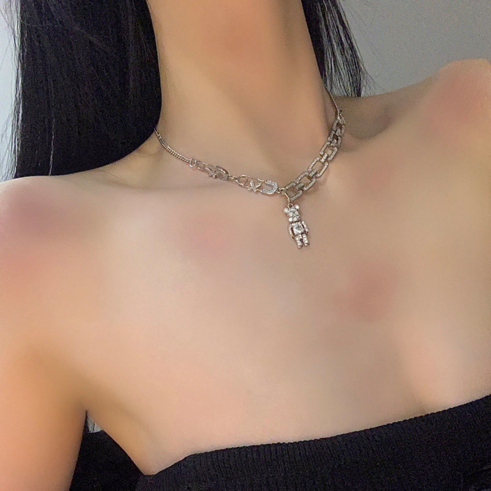 Vòng cổ sợi xích mặt hình gấu dễ thương phong cách hip hop Hàn Quốc cho nữ