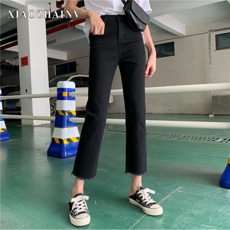 Quần jean Xiaozhainv lưng cao kiểu dáng Hàn Quốc