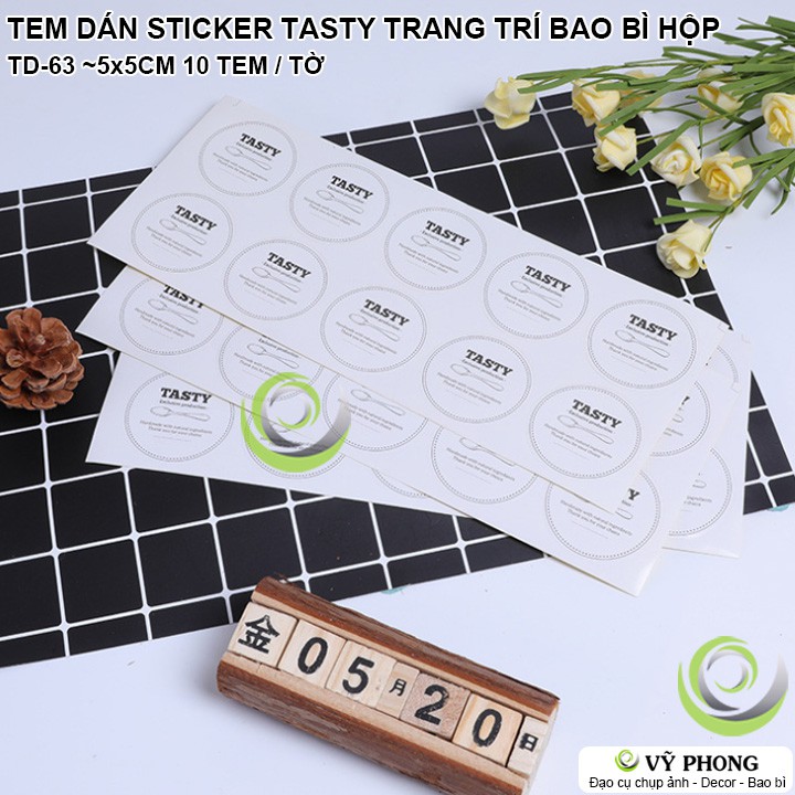 TEM DÁN STICKER IN CHỮ TASTY HANDMADE TRANG TRÍ NIÊM PHONG BAO BÌ TÚI HỘP QUÀ TD-0063