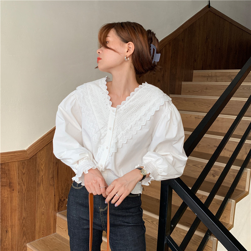 Áo Kiểu Nữ Cổ Chữ V Phối Ren Thời Trang Hàn Quốc 40050