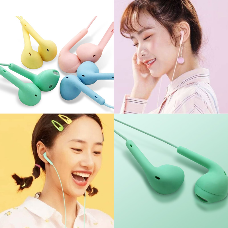 Tai nghe nhét tai FONKEN có dây 3.5mm điều khiển âm lượng Hifi 6 màu macaron thích hợp cho Apple iPhone Android