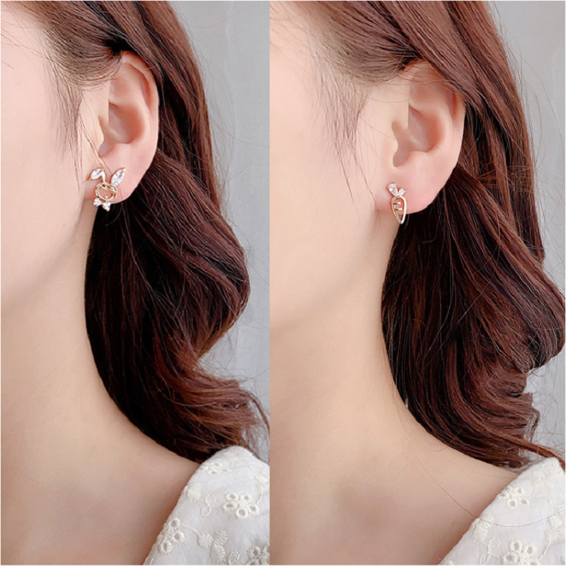 Bông Tai Mạ Bạc 925 Hình Thỏ Cà Rốt Hoạt Hình Đơn Giản Dễ Thương Cho Nữ