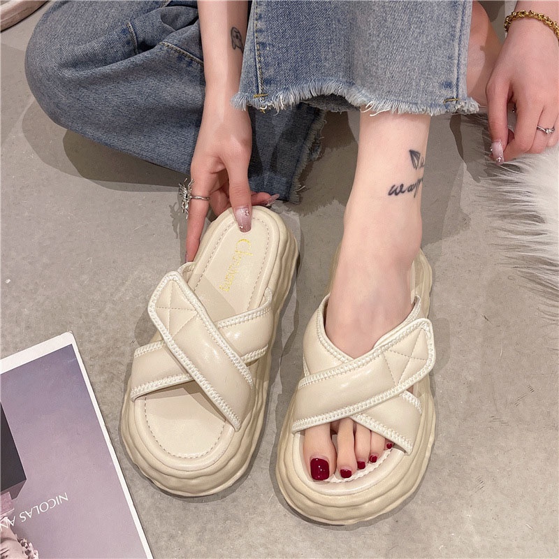 Dép sandal IELGY hở ngón có quai dán phong cách đi biển cho nữ