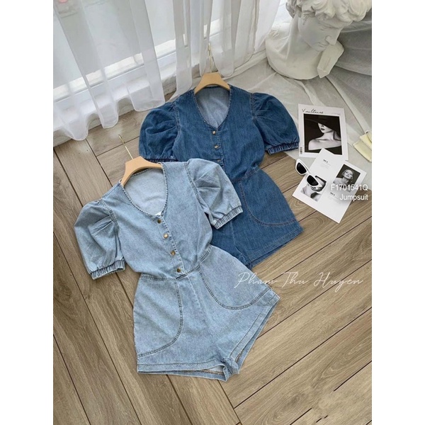 Jumpsuits jeans cổ tim
