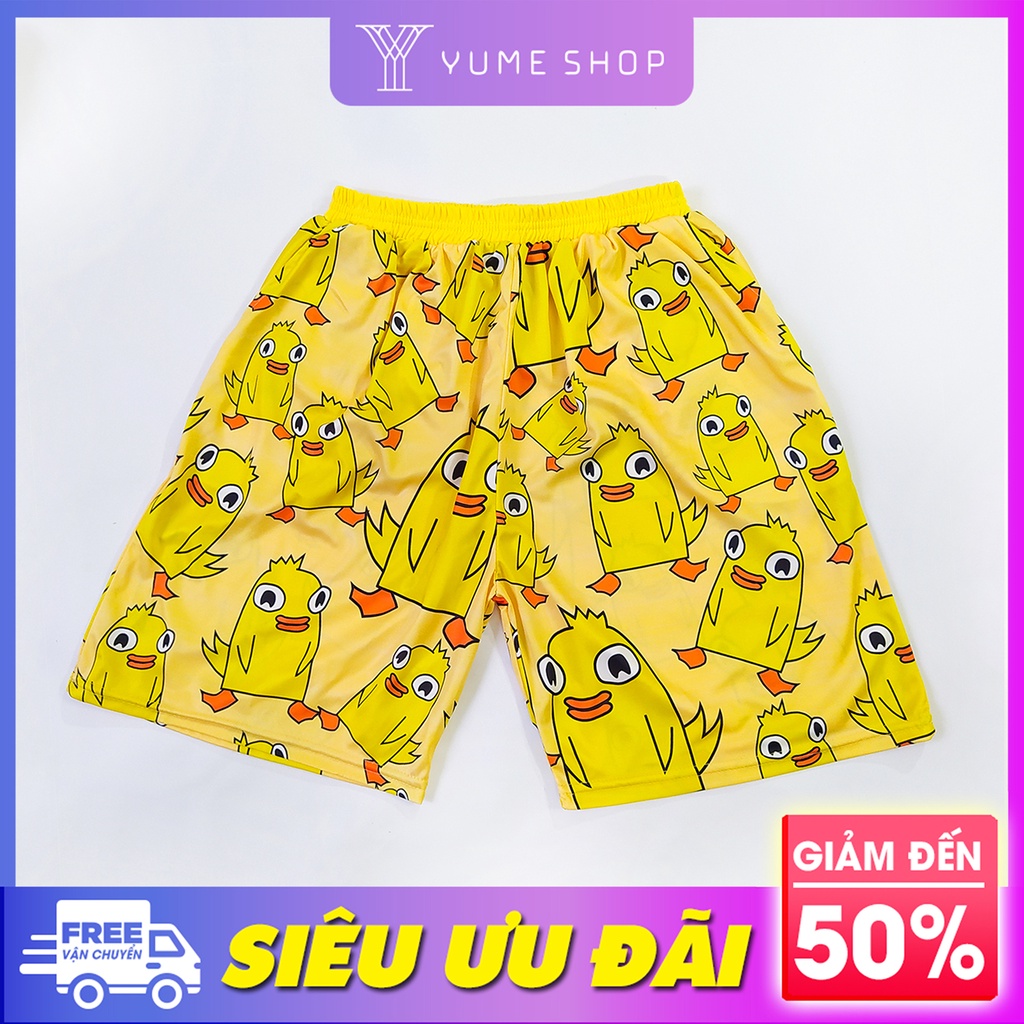 Quần Short Lửng Cartoon Chim Vàng, Quần Đùi Hoạt Hình Form Rộng Unisex