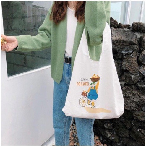 Túi tote vải canvas cỡ lớn đựng đồ đi chơi phong cách ulzzang hàn quốc - Túi xinh mint store PK 319