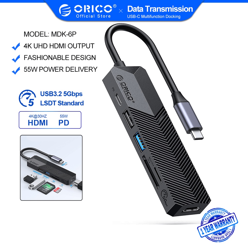 Đầu chia nhiều cổng ORICO MDK 4/5/6P giao diện Type-C cổng USB 3.0 HDMI 5gbps cho Macbook