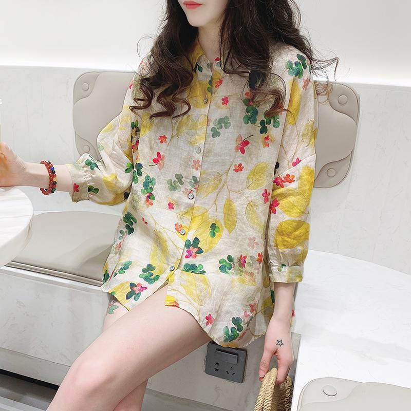 Áo Sơ Mi Nữ Tay Dài Dáng Rộng In Hoa Phong Cách Hàn Quốc | BigBuy360 - bigbuy360.vn