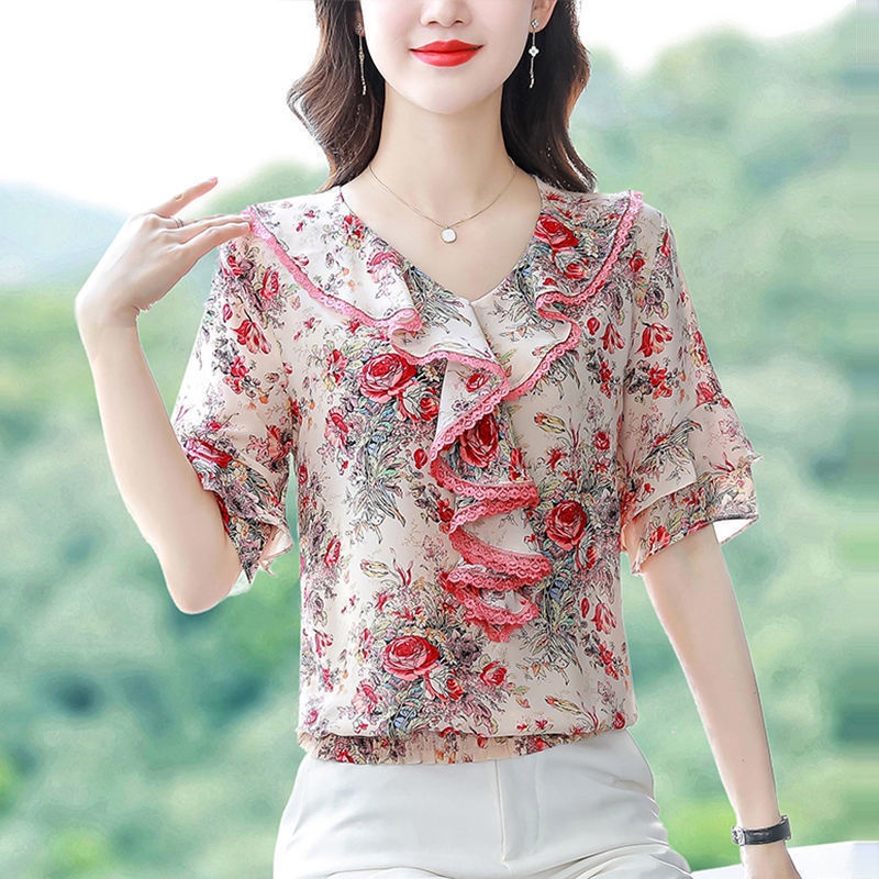 Áo Sơ Mi Chiffon Họa Tiết Hoa Phong Cách Phương Tây Thời Trang Mùa Hè Cho Nữ