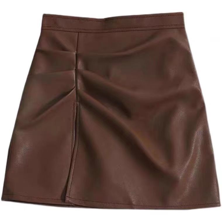 Chân váy COZOK da PU lưng cao thiết kế xếp nếp xinh xắn