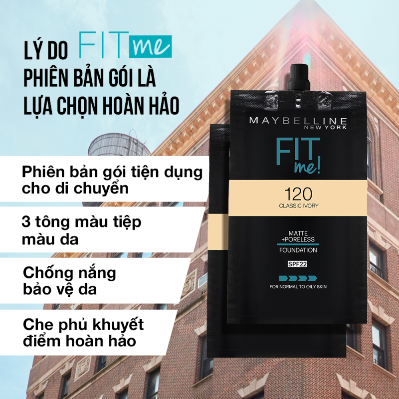 Kem Nền Mịn Nhẹ Kiềm Dầu Fit Me Dạng Gói Maybelline New York Matte Poreless Foundation 5ml | WebRaoVat - webraovat.net.vn