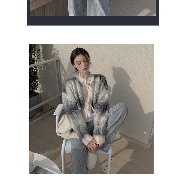 Áo khoác cardigan dáng rộng/Quần ống rộng màu xám phong cách hàn quốc thời trang cho nữ