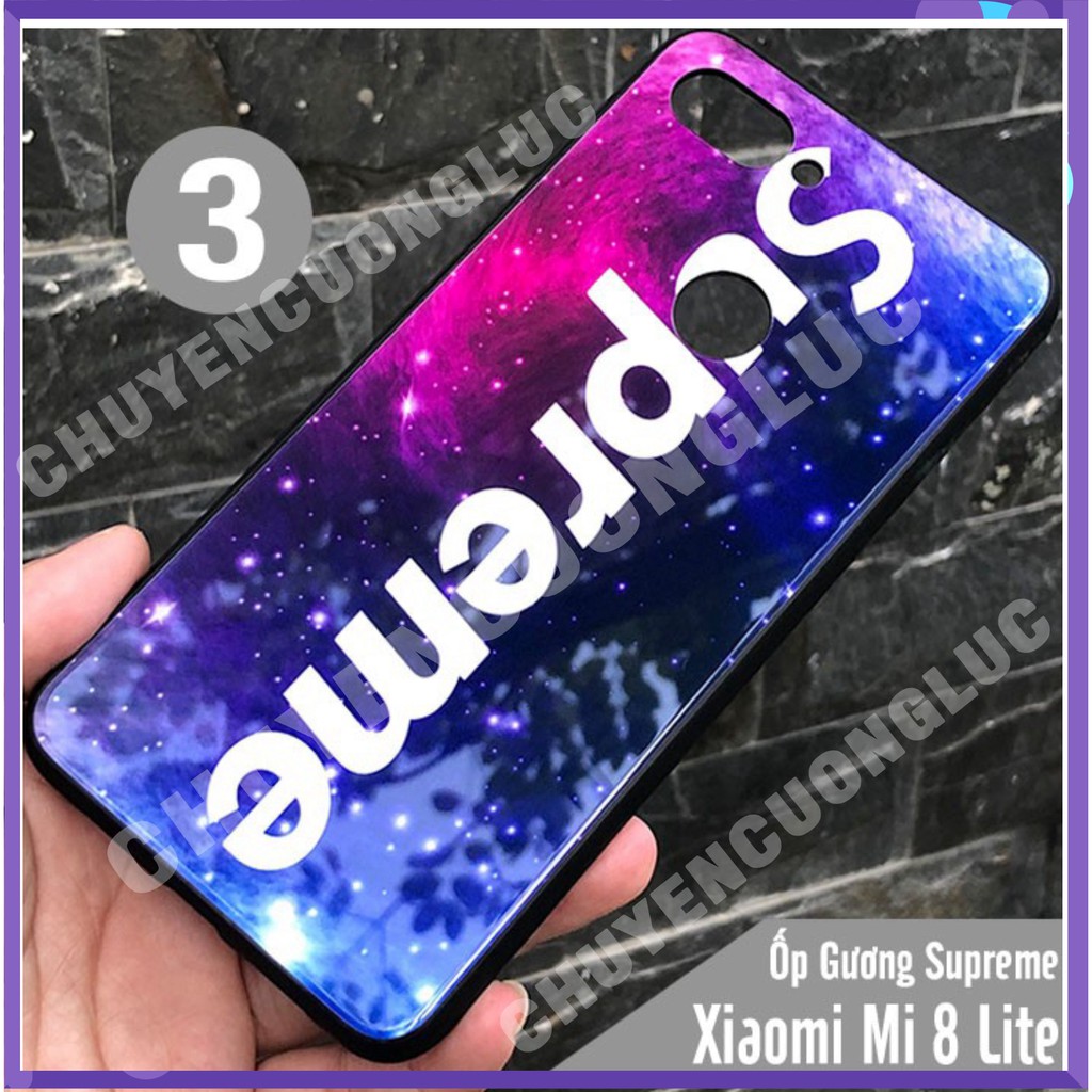 [BAO GIÁ] Ốp lưng Xiaomi Mi 8 Lite gương SUPREME - mặt kính cứng viền nhựa dẻo