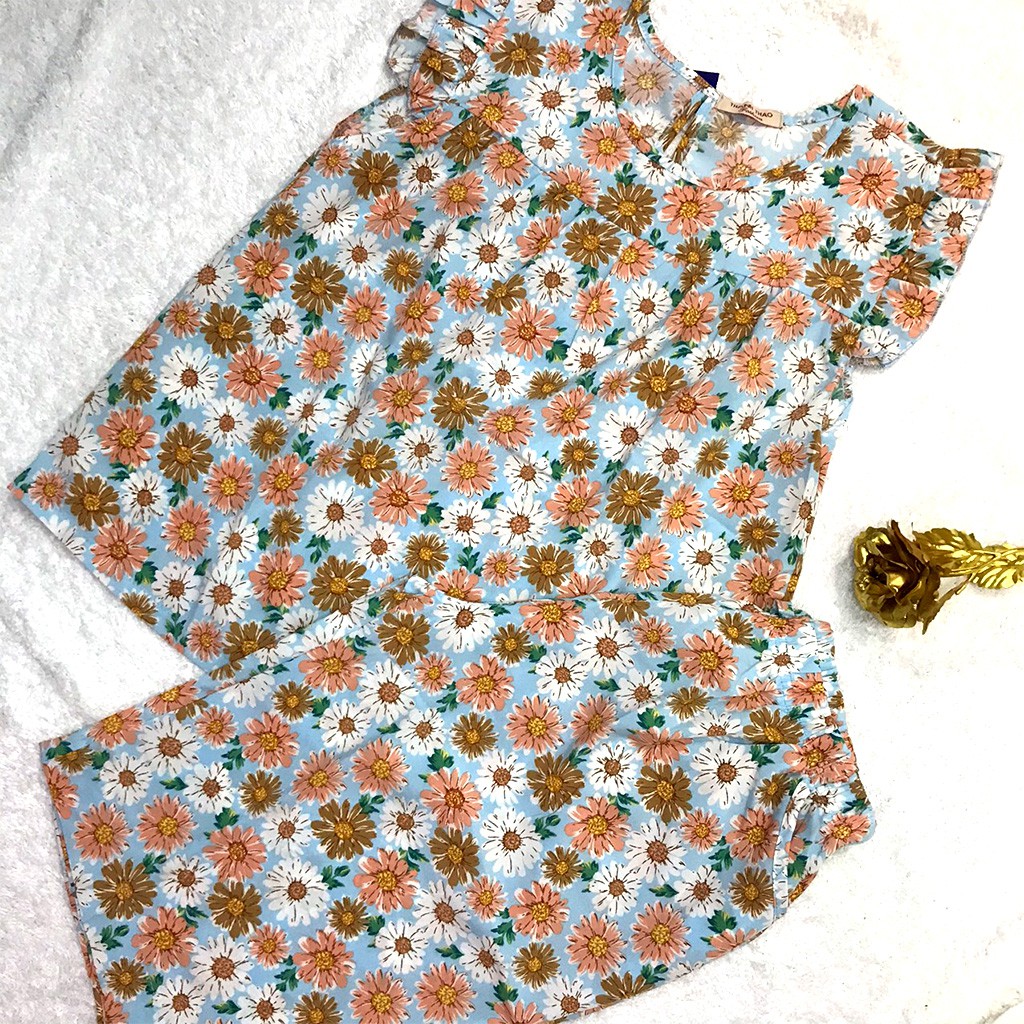 Đồ Bộ Nữ B02 VNXK Chất Liệu Lanh Lụa Dáng Lửng Họa Tiết Hoa Đại Tay Cánh Tiên Xinh Xắn | BigBuy360 - bigbuy360.vn