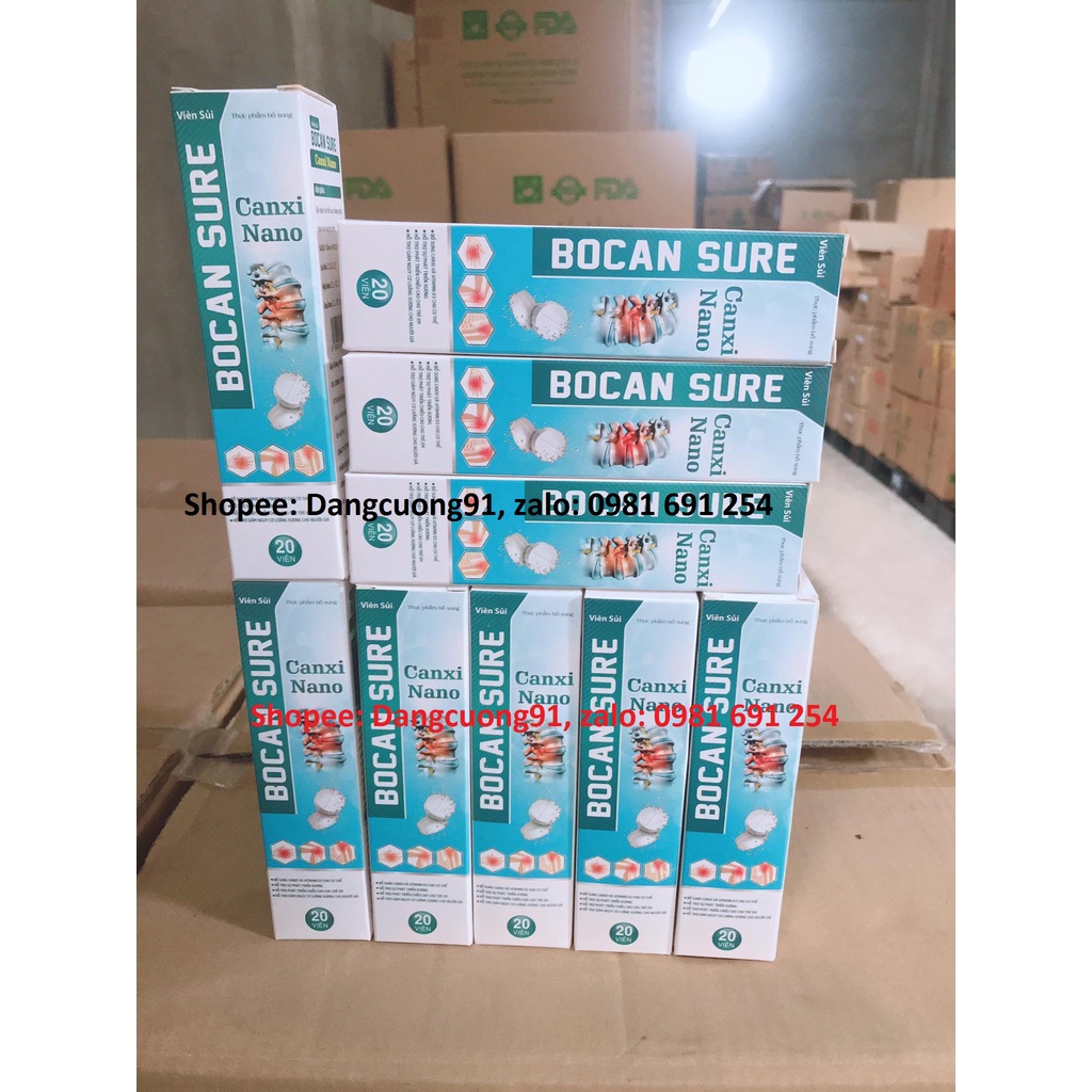 Viên Sủi Canxi Nano Bocan Sure bổ sung canxi vitamin và khoáng chất cho trẻ, người già và phụ nữ mang thai (lọ 20 viên)