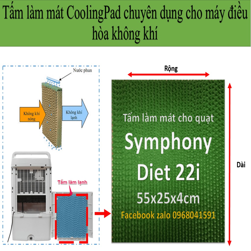 Tấm làm mát Cooling pad chuyên  dụng cho quạt điều hòa Symphony Diet 22i kích thước 55x25x4cm