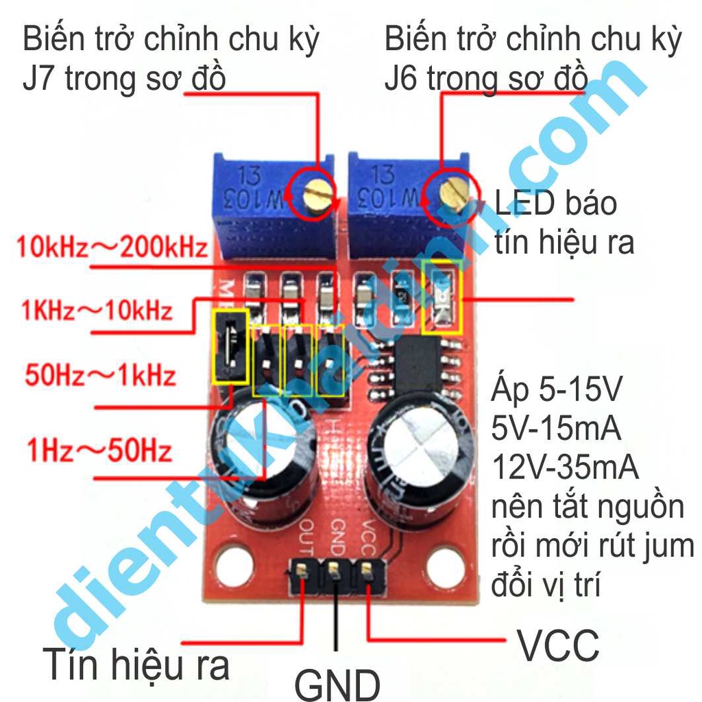 2 cái MODULE TẠO XUNG VUÔNG NE555 1HZ-200KHZ ÁP 5-15V kde0007