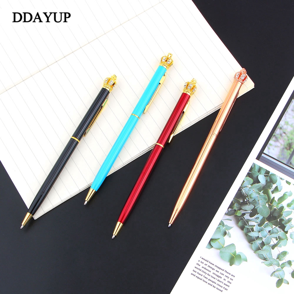 Bút bi ngòi 1.0mm phối hình vương miện màu vàng đính kim cương nhân tạo tiện dụng cho văn phòng/ trường học