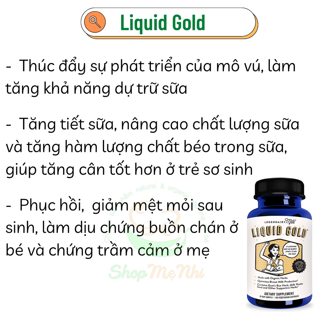 Viên uống lợi sữa hữu cơ Legendairy Milk tăng kích sữa và chất lượng sữa mẹ 60 viên.