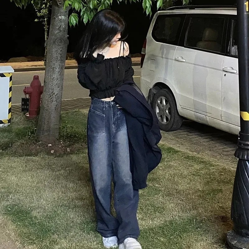 NRVP Quần Jean Dài Ống Rộng Thời Trang Hàn Quốc Cá Tính Cho Nữ