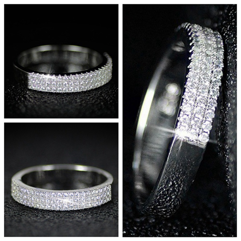 White Sapphire Diamond Pave Ring Anniversary Gift Engagement Bridal Wedding Rings