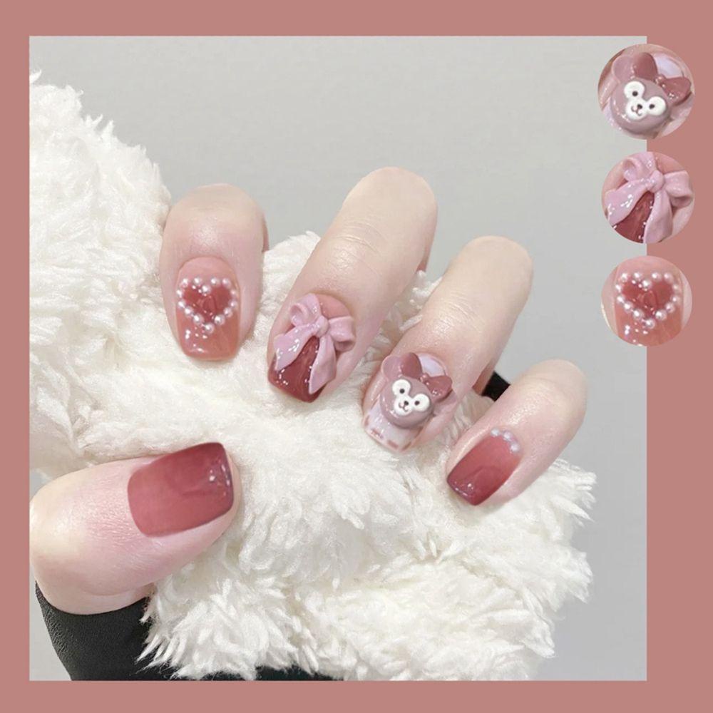 MIHAN1 Hộp 24 Móng Tay Giả Ngắn / Tròn / Vuông Che Phủ Toàn Diện Có Thể Tháo Rời