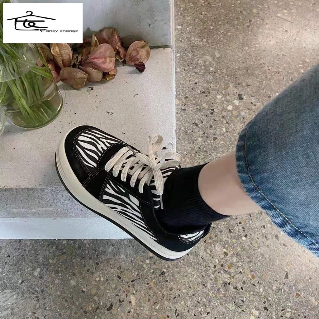 Giày Thể Thao Đen In Họa Tiết Ngựa Vằn Phong Cách Hàn Quốc Dễ Phối Đồ Thời Trang 2020 Cho Nữ