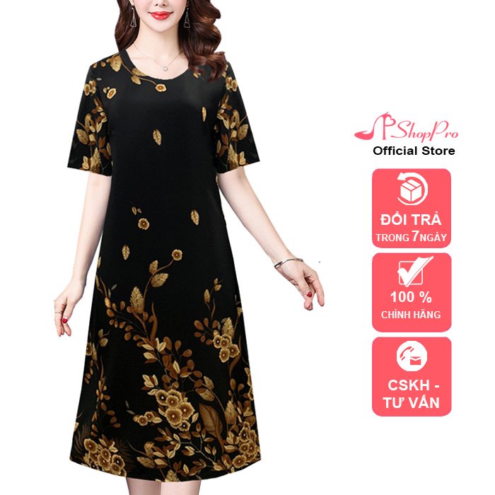 SHOPPRO - Đầm Dáng Suông Trung Niên Dự Tiệc Cao Cấp Big Size Vải Lụa Mềm Mịn Cho Mẹ U40 U50 3345 3346 3347 3336