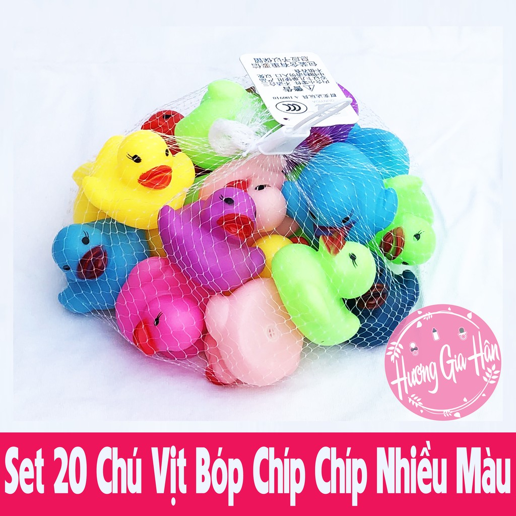 Set 20 Chú Vịt Nhiều Màu Bóp Kêu Chíp Chíp Đáng Yêu, Giúp Bé Thích Tắm, Tập Đếm