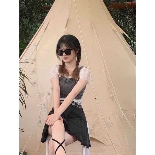 Áo denim cúp ngực 2 dây siêu ngầu dành cho các bạn gái năm 2021