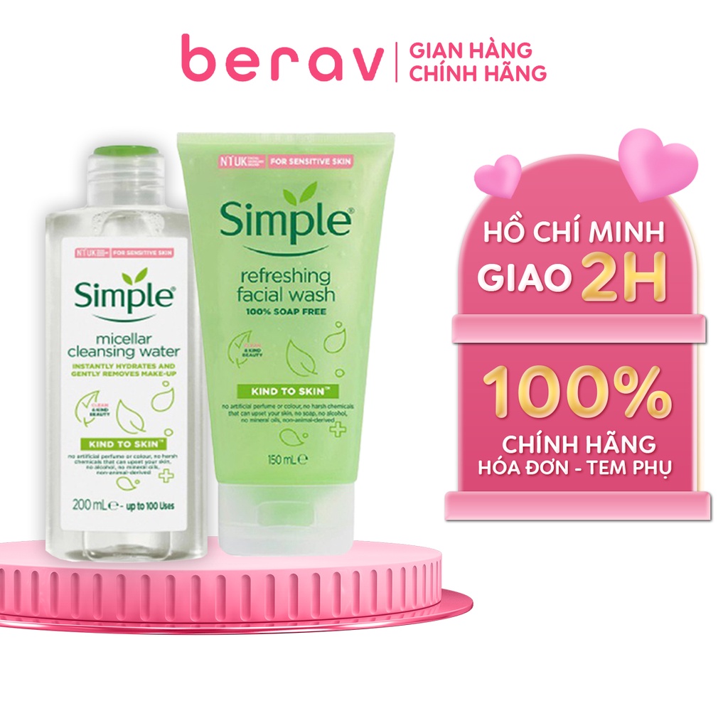 [Simple Xanh] Combo Nước Tẩy Trang + Sữa Rửa Mặt Simple Dịu Nhẹ Refreshing Facial Wash 150&amp;200ML